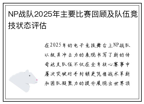 NP战队2025年主要比赛回顾及队伍竞技状态评估